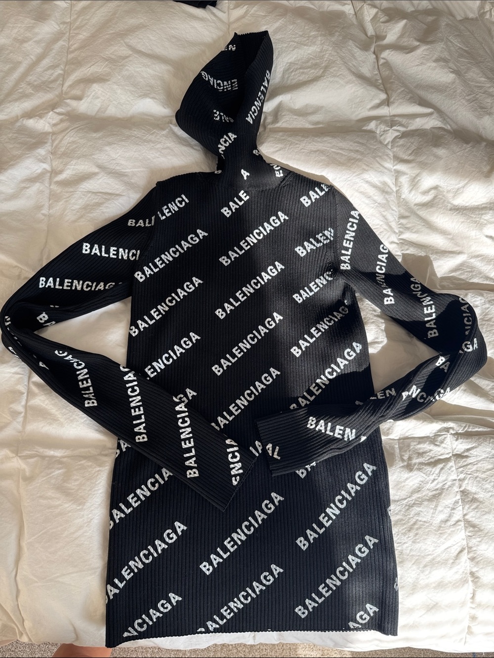 Balenciaga Black Allover Logo Turtleneck hood Sweater